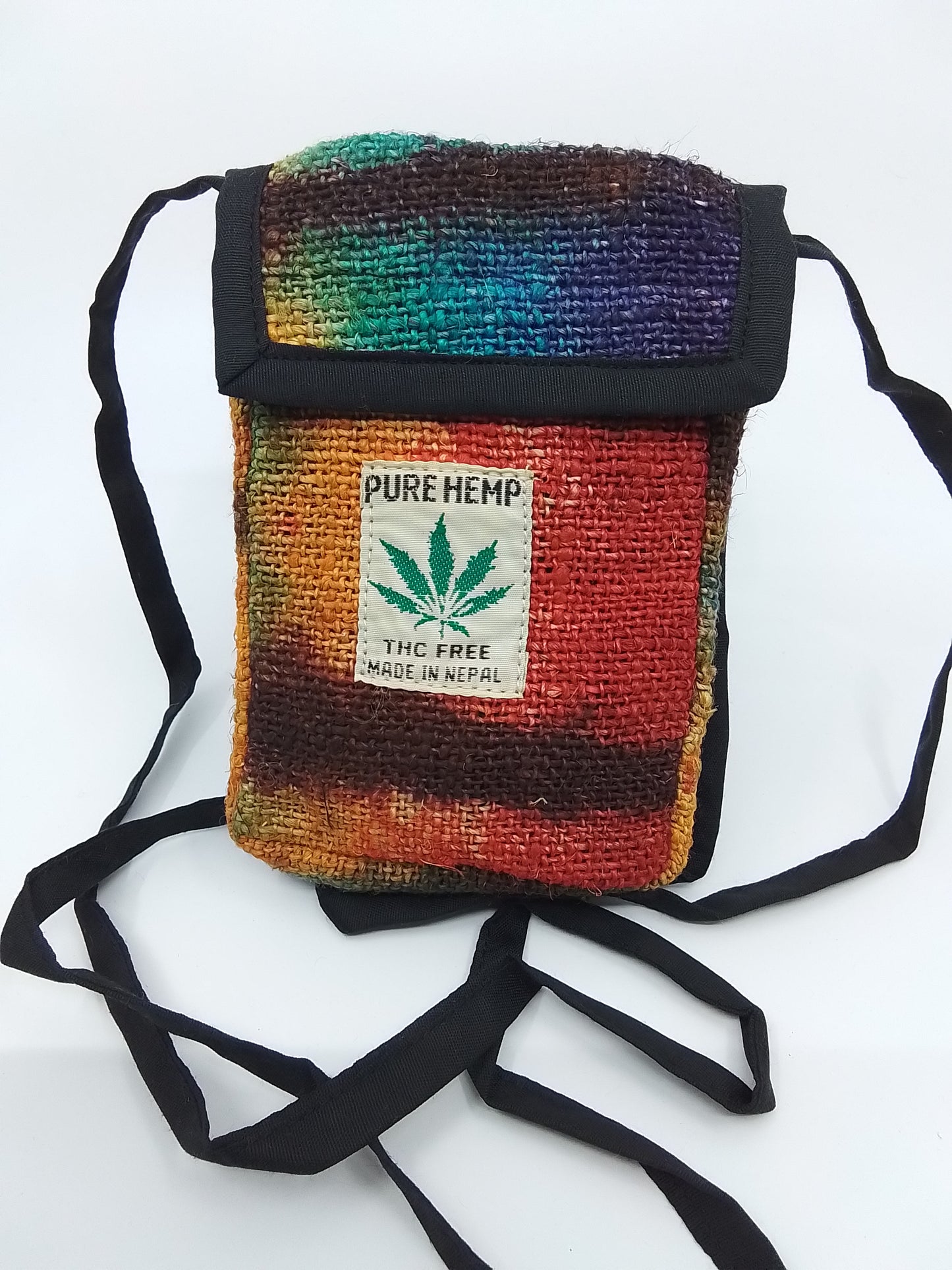 Small Hemp Cross-body Bag - Blue & Red Tie-dyed
