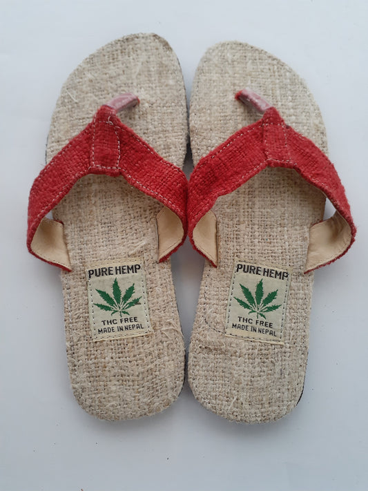 Handmade Colorful Nepalese Hemp Sandals / Thongs / Slides / Flip-flops / Jandals - Brick Red 