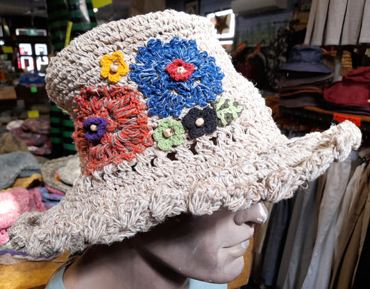 Hand Woven Wide Brimmed Hemp Hat - Natural