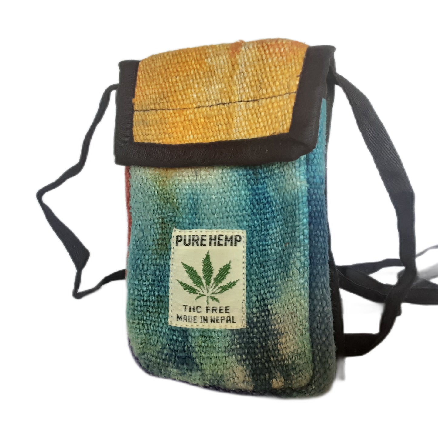Hemp Small Crossbody Bag - Blue & Yellow Tie-dye