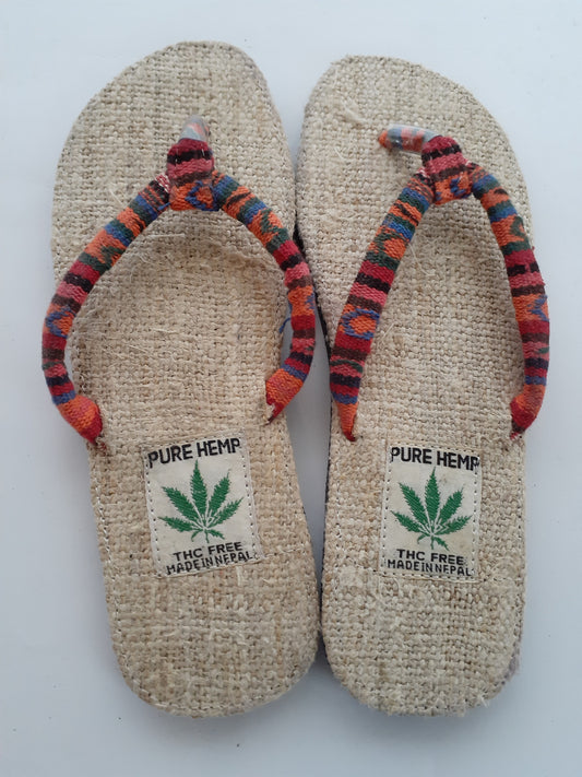 Handmade Colorful Nepalese Hemp Sandals / Thongs / Slides / Flip-flops / Jandals - Aztec