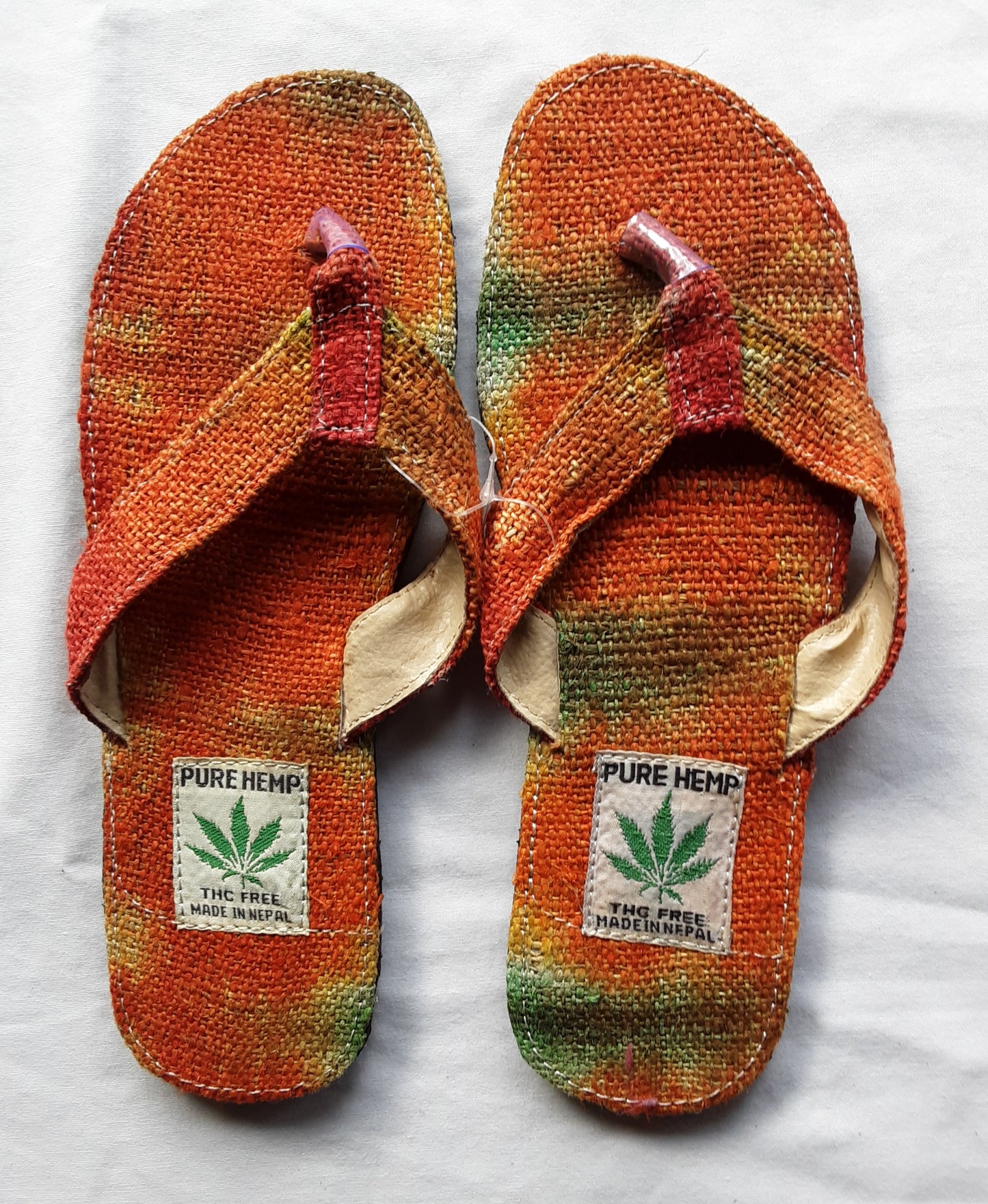 Handmade Colorful Nepalese Hemp Sandals / Thongs / Slides / Flip-flops / Jandals - Orange Tie-dye